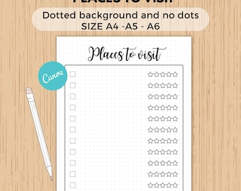 Places to visit printable Travel Bucket List Planner Page, Vacation Ideas Journal, travel journal editable canva template
