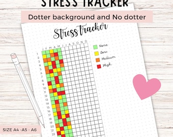 Stress tracker, Printable Mental Health Tracker -Yearly Mood Tracker - Bullet Journal Stress Log, bullet journaling, printable journal pages