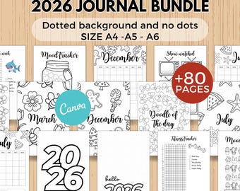 2026 Bullet Journal Bundle Canva template Editable & Printable Planner Pages with Habit, Mood and Reading Tracker (A4 A5 A6), Journal page