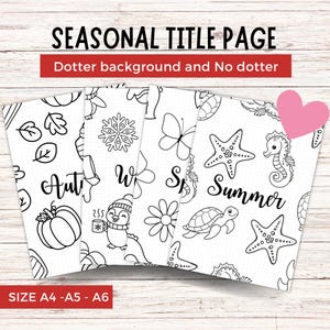 Seasonal Journal Title Pages, bullet journal Printable pages, Printable Cover Set Spring, Summer, Autumn, Winter Aesthetic Journal Pages