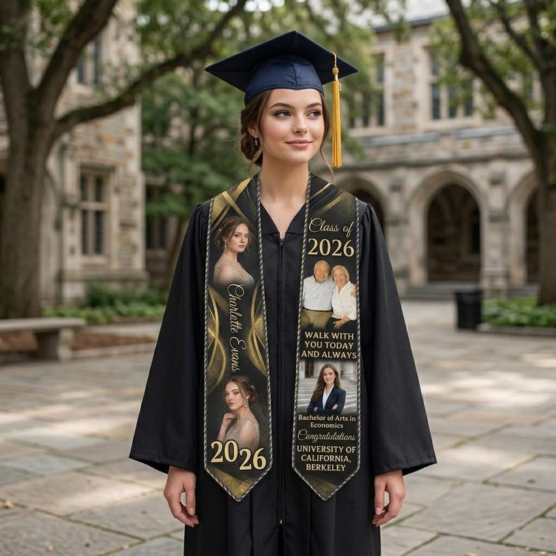 Custom Multi Photo Graduation Stole 2026, Personalized Walk With You ...