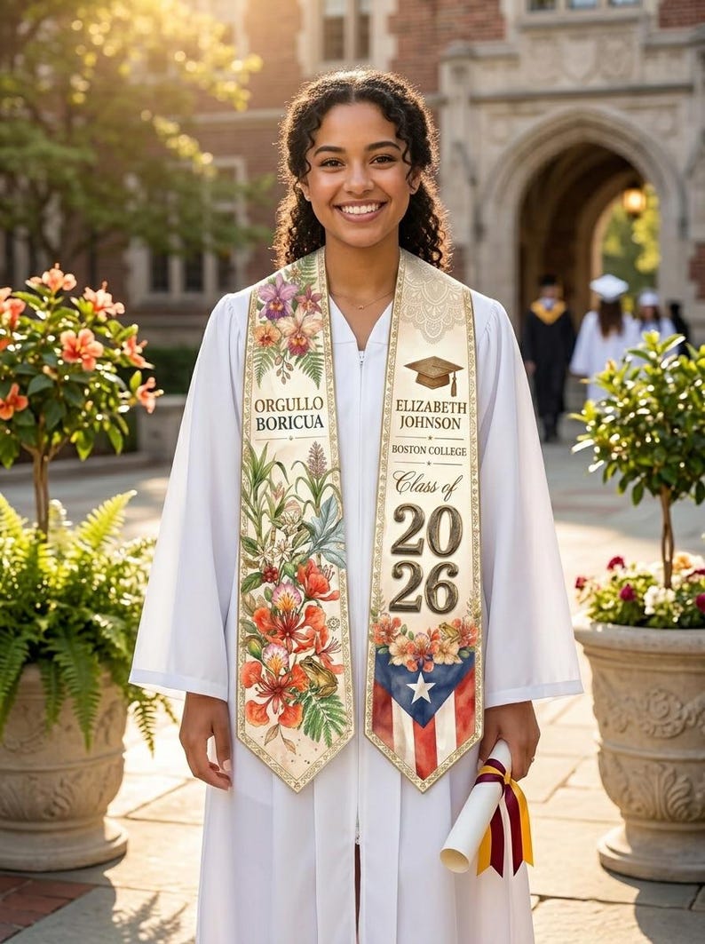 Puerto Rican Graduation Personalized Puerto Rico Graduation Stole 2026, Orgullo Boricua Grad ...