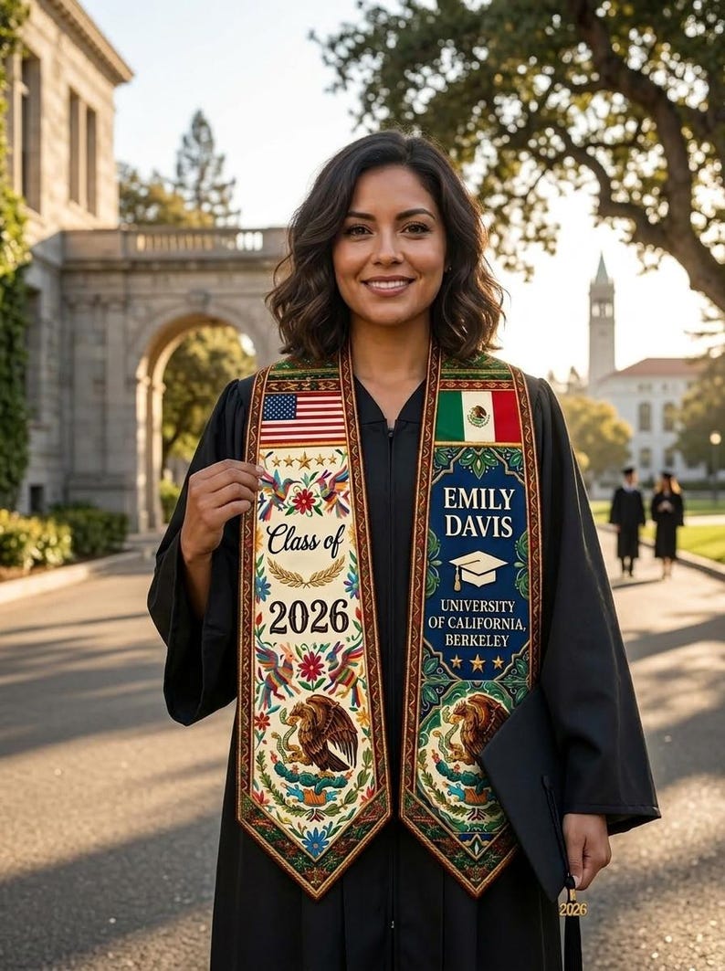 Custom Mexican American Graduation Stole 2026, Mexico Eagle Flag ...