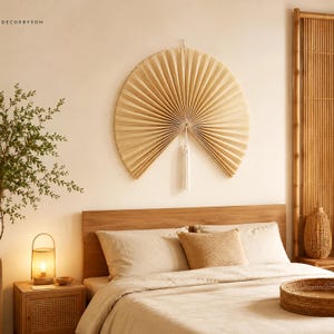 Stor handgjord vietnamesisk väggfläkt i bambu, naturlig boho japansk väggkonst, sovrumsdekor, storlek 100 cm