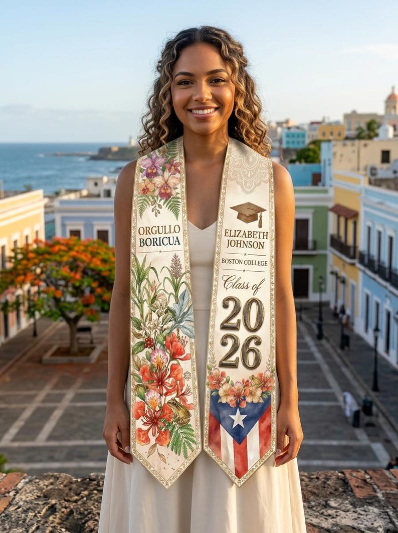 Puerto Rican Graduation Personalized Puerto Rico Graduation Stole 2026, Orgullo Boricua Grad ...