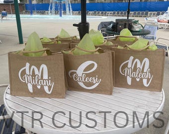 Personalized Burlap Tote Bag, Bridesmaid Proposal, Girls Trip, Birthday, Beach Bag, Tote Bag, Wedding, Birthday Favor, Bridal Shower
