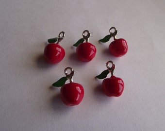 3D Enamel Red Apple- 5 charms
