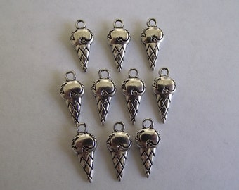 Ice Cream Cones Charms- ten charms- antique silver charms