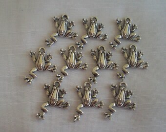 Frog Charms-ten charms- antique silver charms