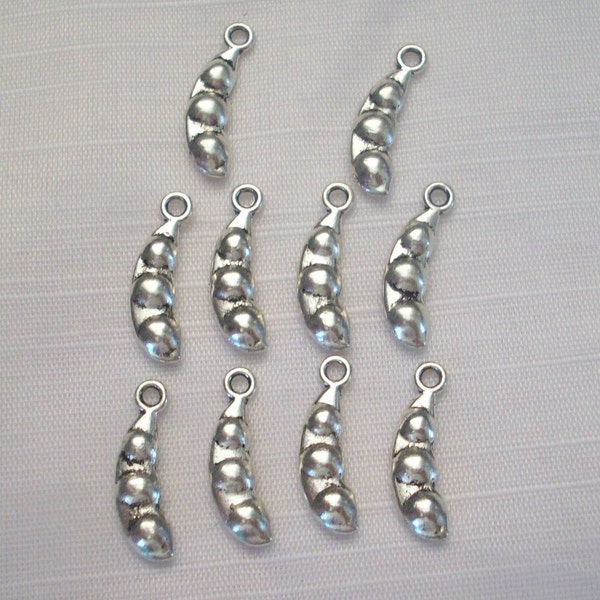 Pea Pod Charms- ten charms- antique silver charms