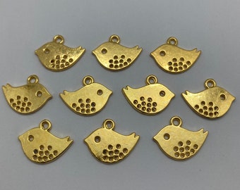 Bird Charms- 10 charms- gold tone charms