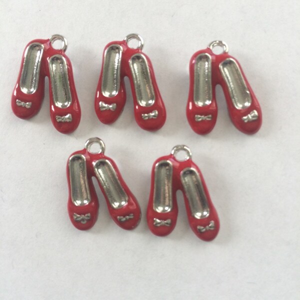 Ruby Slipper enamel Charms- five charms- antique silver charms