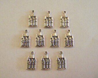 Castle Charms- 10 charms- antique silver charms