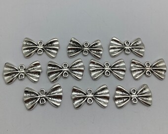 Bow connector Charms- final clearance-ten charms- antique silver charms