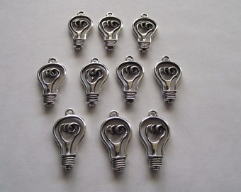 Lightbulb Charms- Antique Silver- ten charms