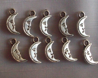 Man In the Moon Charms- ten charms- antique silver charms