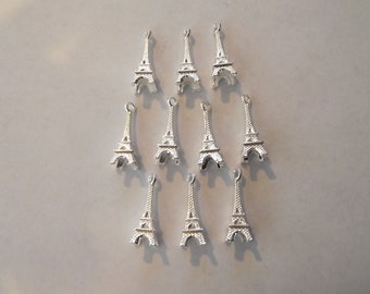 3d Eiffel Tower Charms- ten charms- bright silver charms