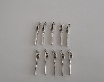 Toothbrush Charms- ten charms- antique silver charms