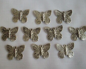 Realistic Butterfly charms- ten charms- antique silver charms