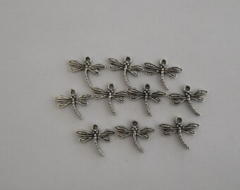 Dragonfly Charms- ten charms-antique silver charms