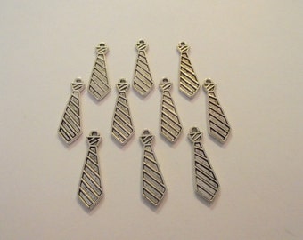 New Silver Tie Charms- ten charms- antiqued silver