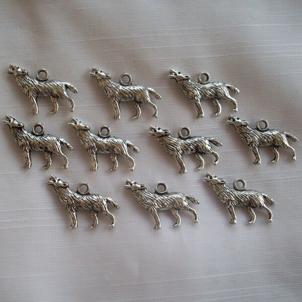 Wolf Charms- ten charms- antique silver charms