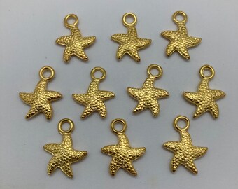 Star Fish Charms- ten charms- gold tone charms