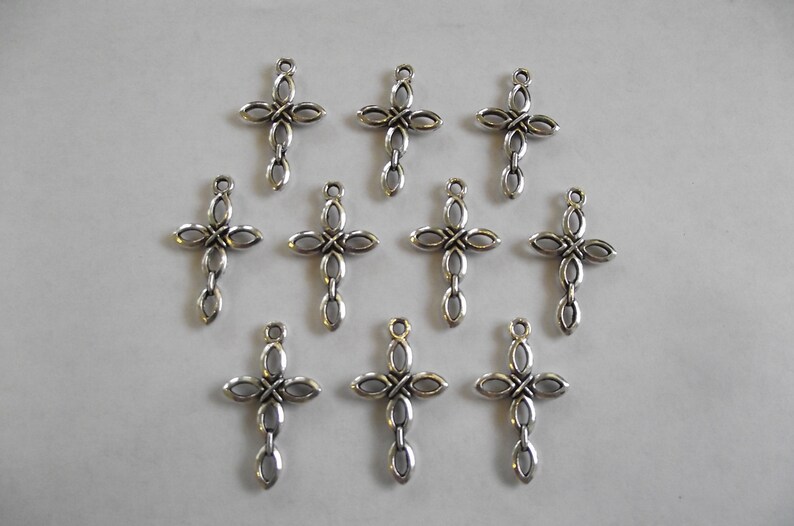 Medium Link Cross Charms ten charms antique silver charms image 1