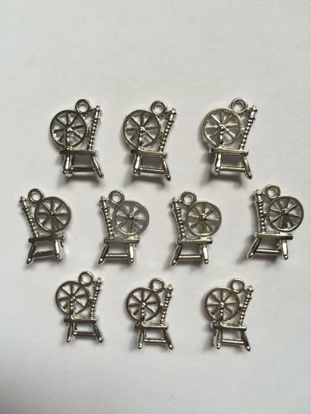 Spinning Wheel Charms Ten Charms Antique Silver Charms Etsy