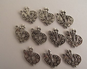 Artist Pallet Charms- ten charms- antique silver charms