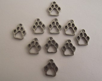 Small Paw Print Outline Charms- 10 charms- antique silver charms