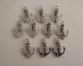 Anchor Charms- 10 charms- antique silver charms- CLEARANCE