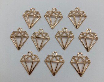 Diamond Charms- 10 charms- gold tone charms