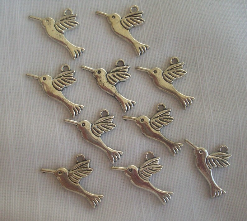 Hummingbird Charms ten charms antique silver charms image 1