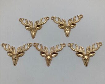 Deer connector Charms- five gold tone charms