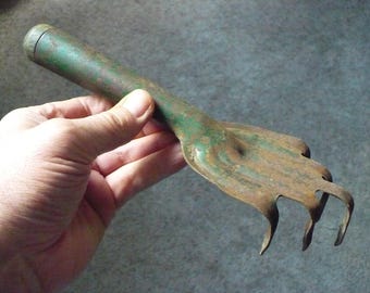 Green Metal Hand Rake Garden Tool