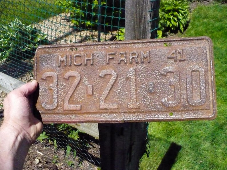 Michigan Farm License Plate 1941 Etsy
