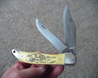 Schrade 2-Blade Folding Hunter (Bear) with Leather Belt Case- Model 261SC