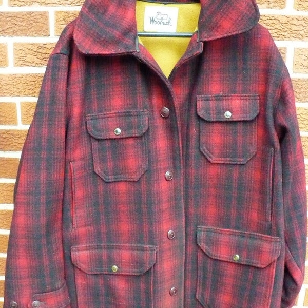 Mans Size 44 - Woolrich hunters red black plaid wool coat