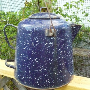 Blue Enamel Over Steel with White Speck Cowboy Coffee Pot