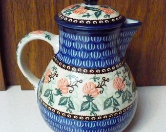 Polish Handpainted Stoneware - UNIKAT - Small Coffee or Teapot, Water Pitcher - from Boleslawiec, Poland