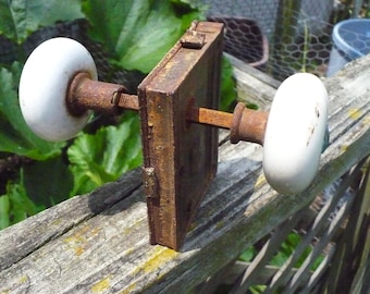 Rusty Mortise Lock with Porcelain Handles