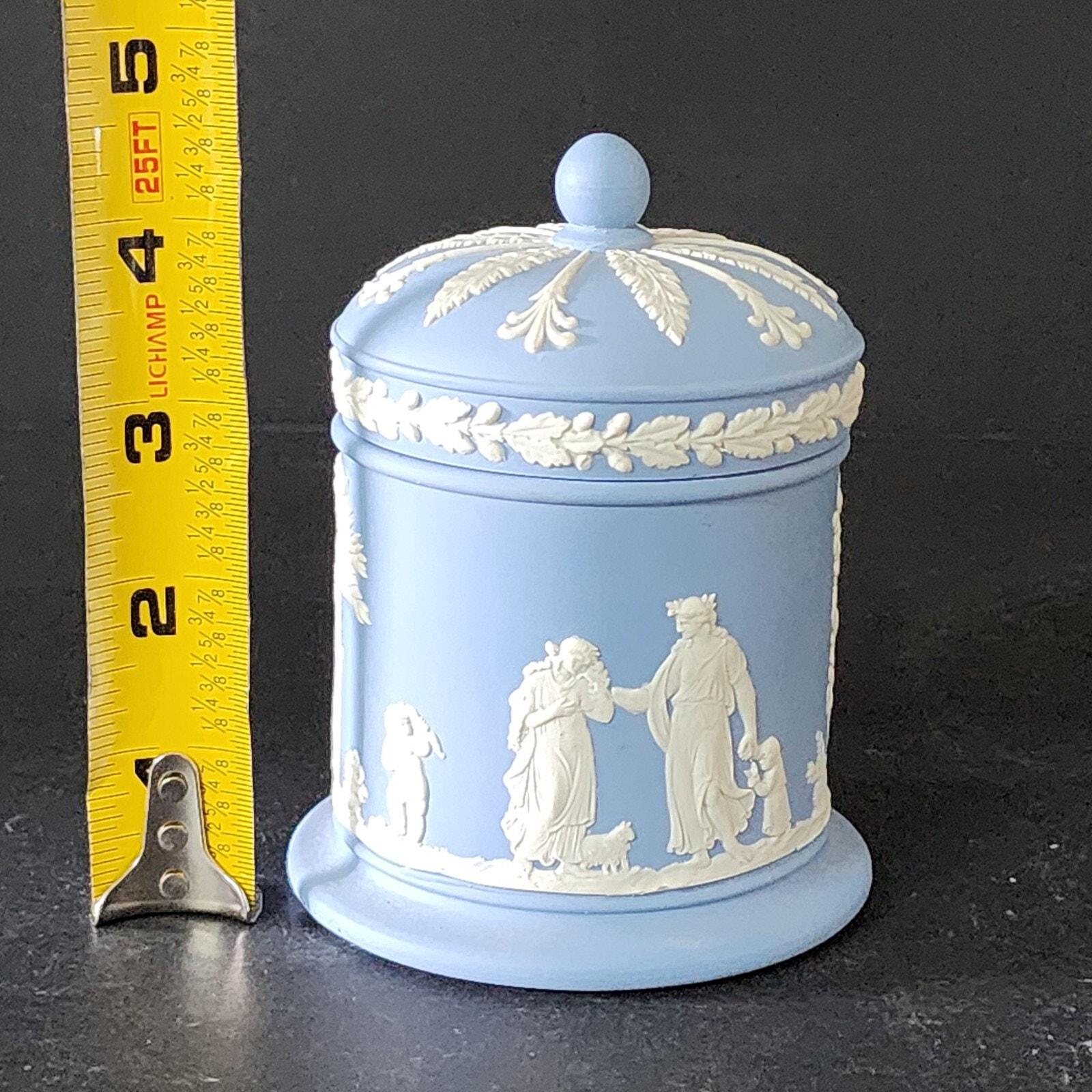 Wedgwood White on Blue Jasperware Round Lidded Container Cigarette