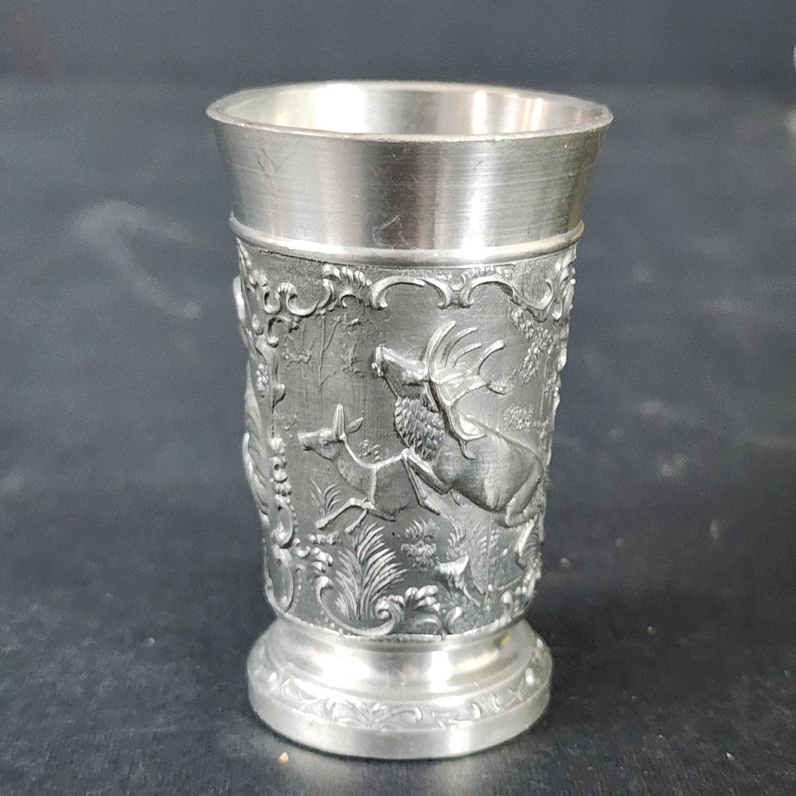 MSJ Tin Art 95% Pewter Shot Glass - Woodland Animal Scene - Etsy