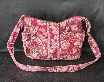 Vera Bradley Maroon Paisley Piccadilly Plum Handbag 12&quot; Retired