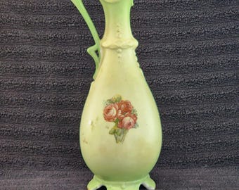 アンティーク ビクトリア朝の花瓶 壷 水差し - バラの入った翡翠