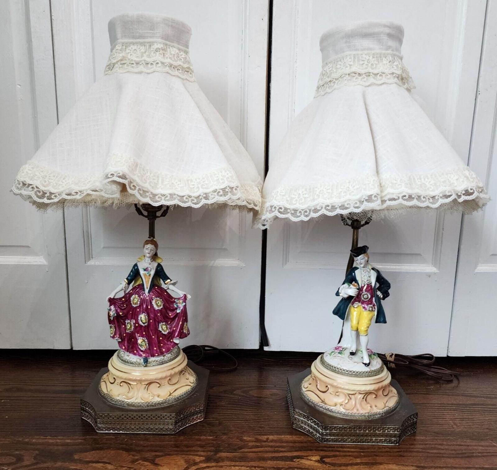 ヴィンテージ 磁器 イタリア製 カポディモンテ ランプ オリジナル