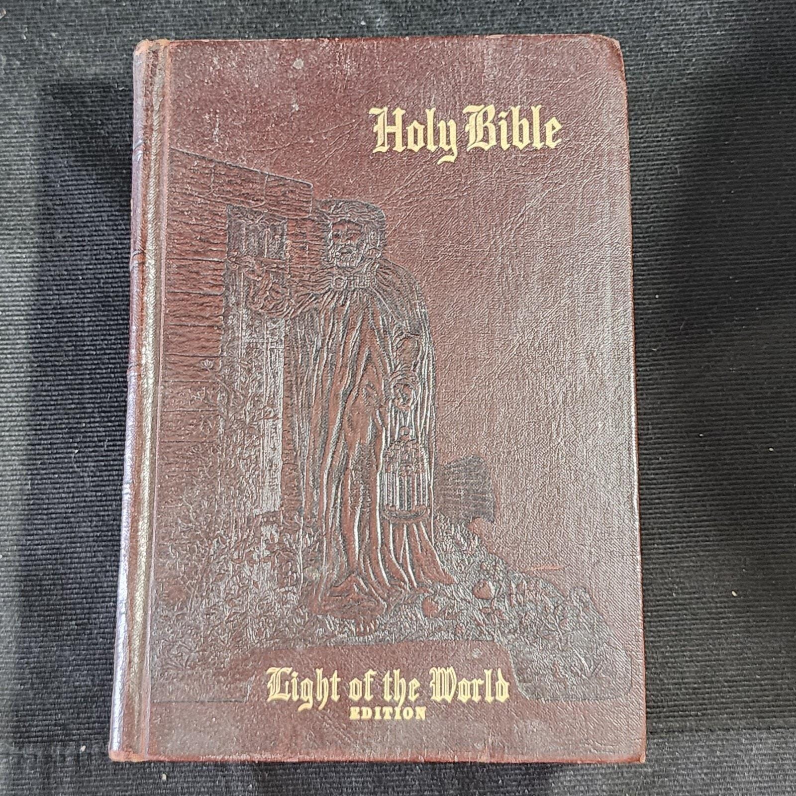 1954 年聖書 欽定訳聖書 世界の光 - 革製、カラーイラスト付き
