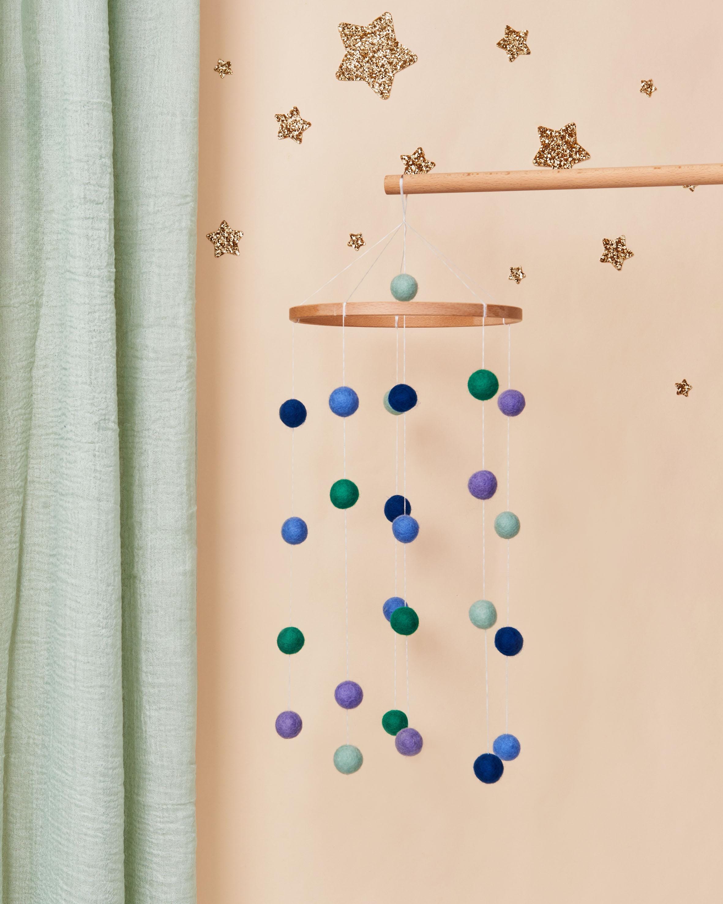 DIY Felt Ball Baby Mobile Craft Kit Blue Pom Pom, Beginner