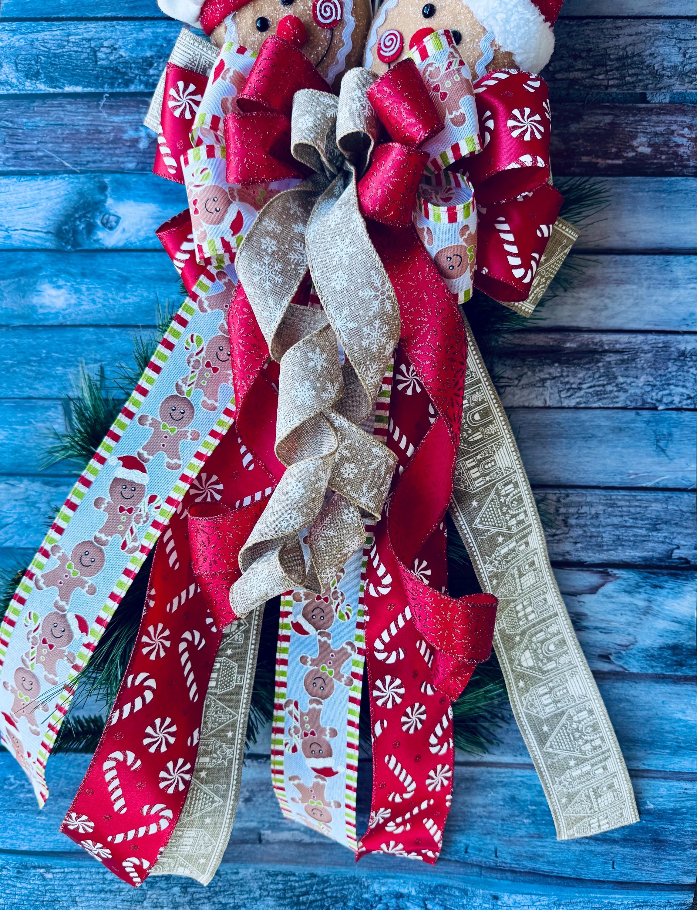 Gingerbread Candy Cane Christmas Tree Topper Bow: Handmade Holiday ...